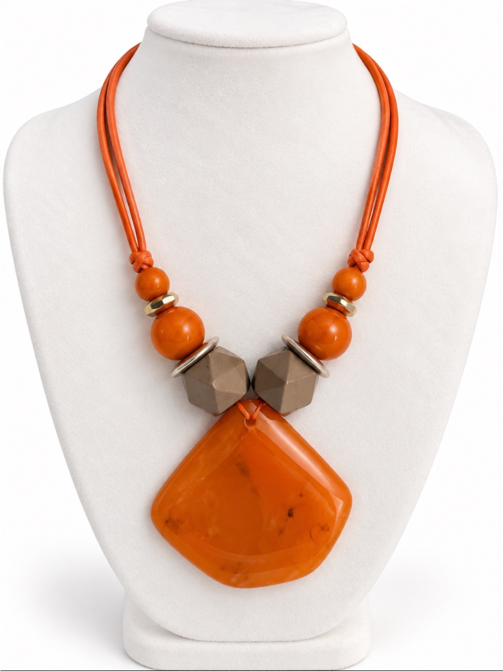 Boho Orange Chunky Statement Pendant Necklace